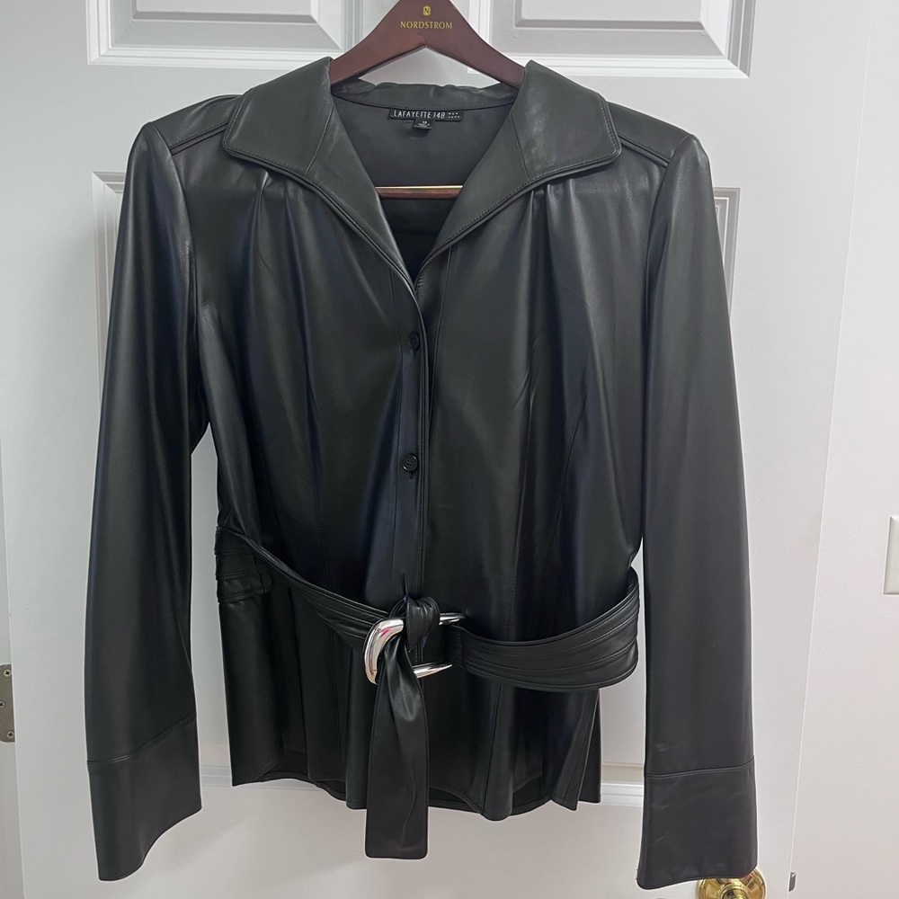 Black Leather Belted Shirt/Blazer/Lightweight Jacket